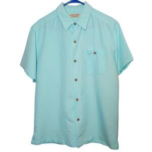 Island Republic Mens Casual Button Down Shirt Aqua Blue Medium Summer Lightweigt